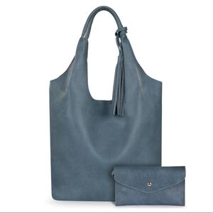 Montana West 2 PCS SET Ultra Soft Slouchy Hobo Bag & Matching Wallet, Blue